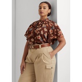 Floral Crinkle Georgette Tie-Neck Blouse