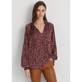 Floral Pleated Georgette Tie-Neck Blouse