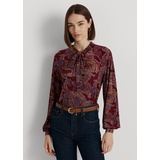 Paisley Tie-Neck Stretch Jersey Top