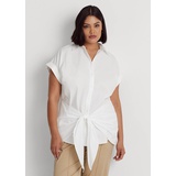 Tie-Front Cotton Broadcloth Shirt