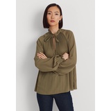 Pleated Georgette Tie-Neck Blouse