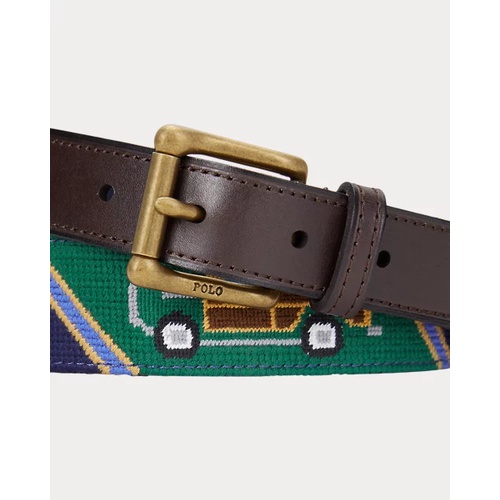 폴로 랄프로렌 Leather-Trim Logo Needlepoint Belt