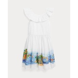 Seaside-Print Ruffled Cotton Dress