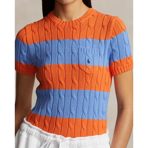 폴로 랄프로렌 Striped Cable-Knit Short-Sleeve Sweater