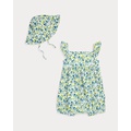 Floral Cotton Jersey Shortall & Hat Set