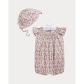 Floral Hand-Smocked Shortall & Hat Set