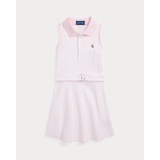 Belted Striped Knit Oxford Polo Dress