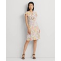 Floral Bubble Crepe Tie-Neck Dress