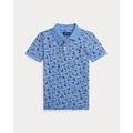 Sailboat-Print Cotton Mesh Polo Shirt