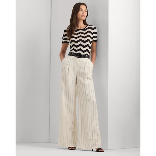 폴로 랄프로렌 Striped Linen-Blend Wide-Leg Pant