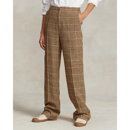 폴로 랄프로렌 Plaid Linen-Silk Straight-Leg Pant