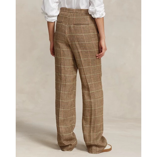 폴로 랄프로렌 Plaid Linen-Silk Straight-Leg Pant