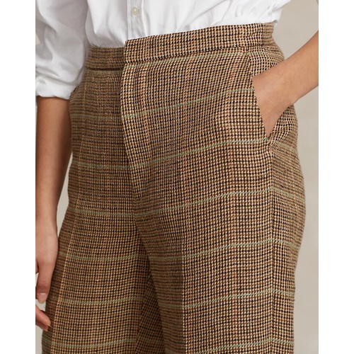 폴로 랄프로렌 Plaid Linen-Silk Straight-Leg Pant