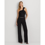 Chain-Trim Pleated Jersey Wide-Leg Pant