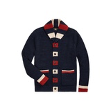 Striped-Trim Cotton-Wool Cardigan