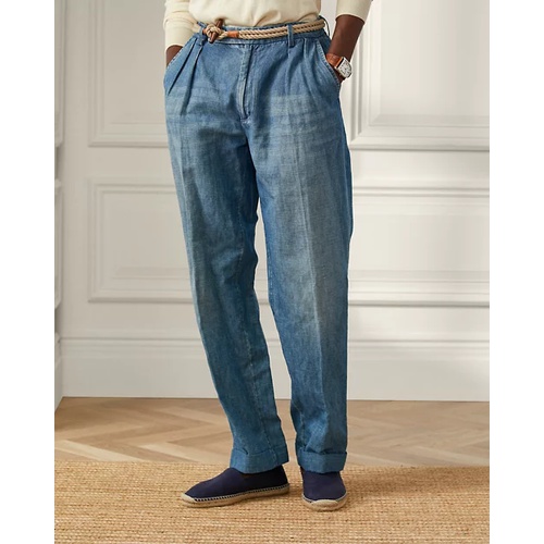 폴로 랄프로렌 Buckled Cotton-Linen Denim Trouser