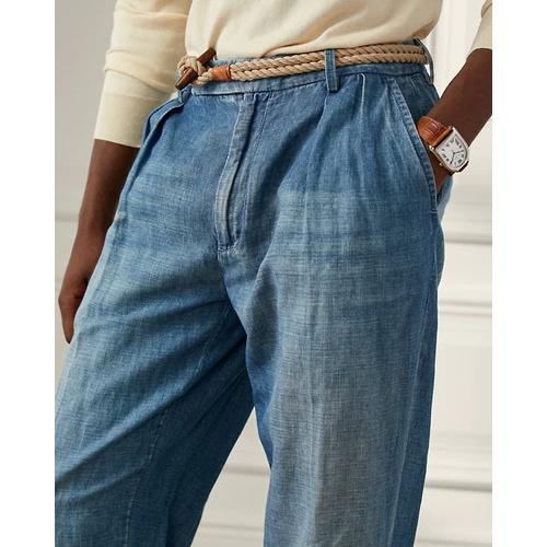 폴로 랄프로렌 Buckled Cotton-Linen Denim Trouser