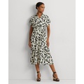 Leaf-Print Belted Crepe Dress