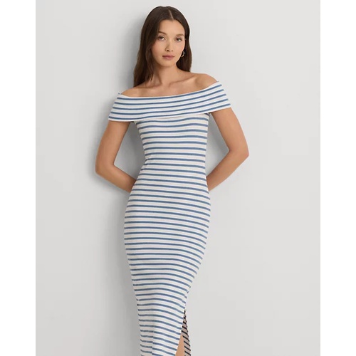 폴로 랄프로렌 Striped Off-the-Shoulder Midi Dress