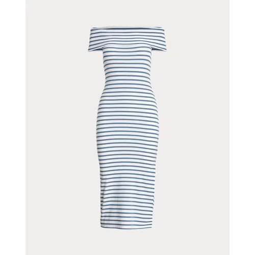 폴로 랄프로렌 Striped Off-the-Shoulder Midi Dress