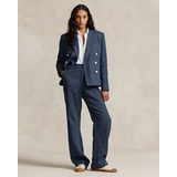 Pinstripe Linen Straight-Leg Pant