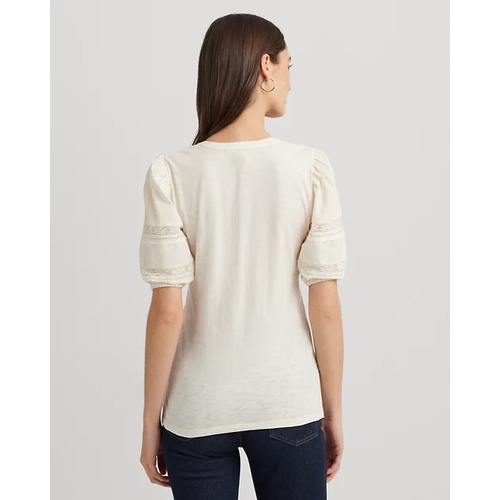 폴로 랄프로렌 Lace-Trim Jersey Puff-Sleeve Henley Tee