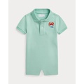 Crab-Embroidered Cotton Polo Shortall