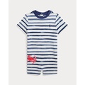 Striped Crab-Print Cotton Shortall