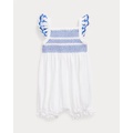 Smocked Eyelet Cotton Bubble Shortall