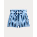 Belted Striped Linen Paperbag Short