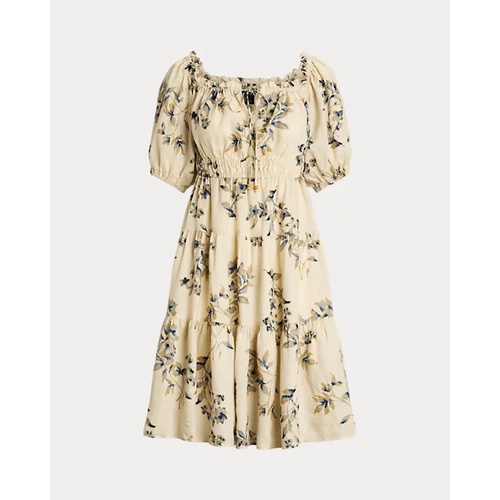 폴로 랄프로렌 Floral Linen Tie-Neck Dress