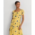 Floral Georgette Puff-Sleeve Midi Dress