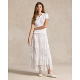 Battenberg-Lace Linen Midi Skirt