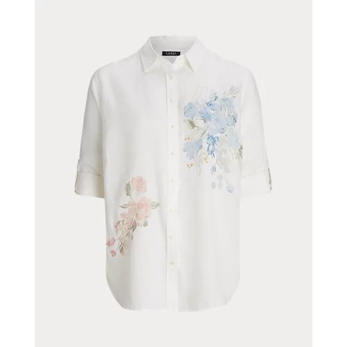 폴로 랄프로렌 Oversize Floral Eyelet-Logo Linen Shirt