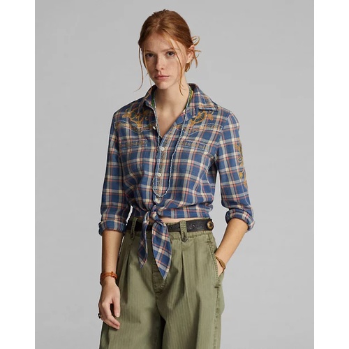 폴로 랄프로렌 Plaid Twill Tie-Front Blouse