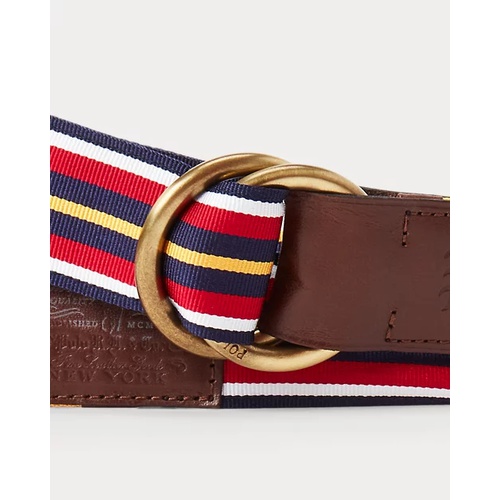 폴로 랄프로렌 Leather-Trim Striped Belt