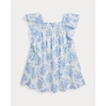 Floral Ruffled Slub Cotton Dress