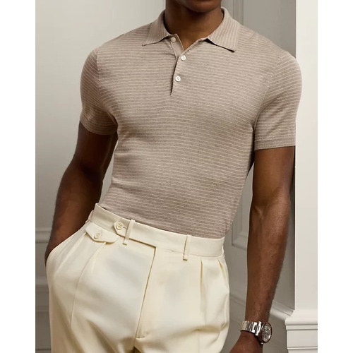폴로 랄프로렌 Striped Silk-Cotton Polo-Collar Sweater