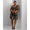 Floral Surplice Jersey Sleeveless Dress