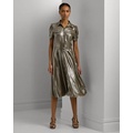 Belted Metallic Chiffon Shirtdress