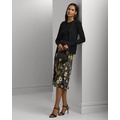 Floral Satin Charmeuse Midi Skirt