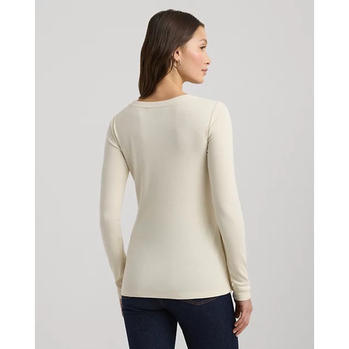 폴로 랄프로렌 Button-Trim Rib-Knit Cotton-Blend Top