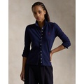 Buttoned-Placket Long-Sleeve Polo Shirt