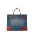 Leather-Trim Denim Large Devyn Tote Bag