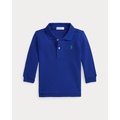 Cotton Mesh Long-Sleeve Polo Shirt