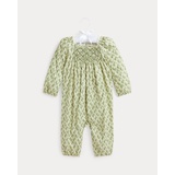 Floral Smocked Cotton Twill Coverall