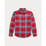 Distressed Plaid Cotton Twill Shirt