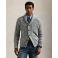 Aran-Knit Cotton Shawl-Collar Cardigan