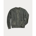 Suede-Trim Cotton-Blend Zip Cardigan