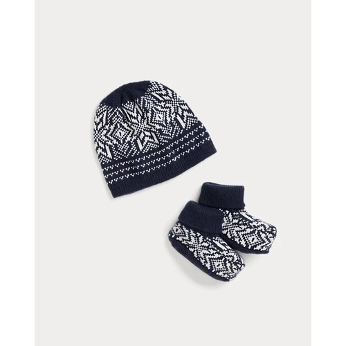 폴로 랄프로렌 Snowflake Cotton-Blend Hat & Bootie Set